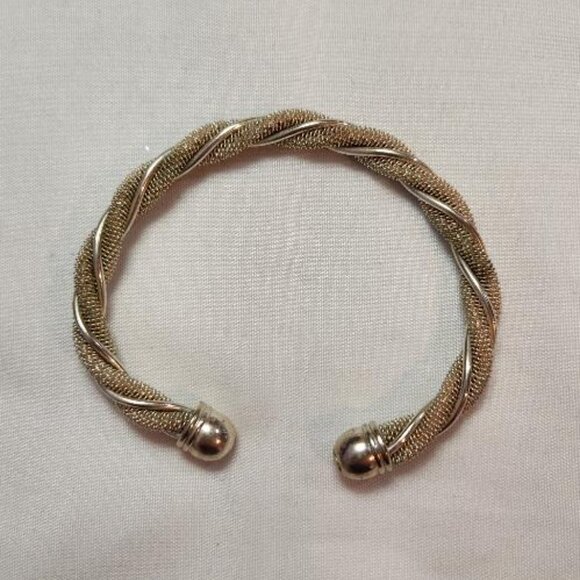 Twisted Mesh Cuff Bracelet Silver 925 Vintage - Picture 3 of 4